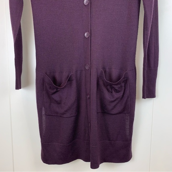 Halogen Merino Wool Blend Dark Purple Long Line Ribbed V-Neck Cardigan sz M EUC - Picture 4 of 8